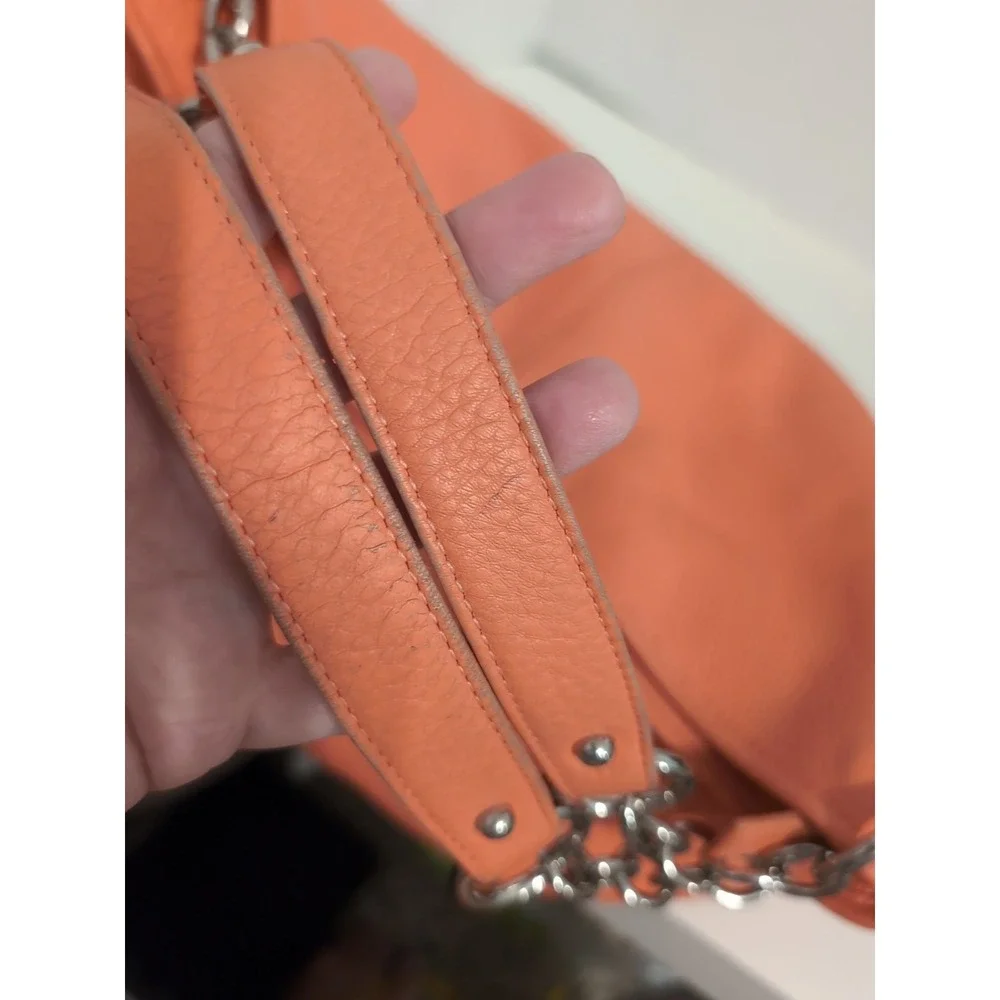 Bodhi Pebbled‎ Leather Peach Hobo Bag With Silver Chain Straps